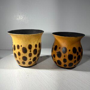 Vintage African Wood Cups Pair Spots Spotted Wooden Africa Tribe Safari Brown
